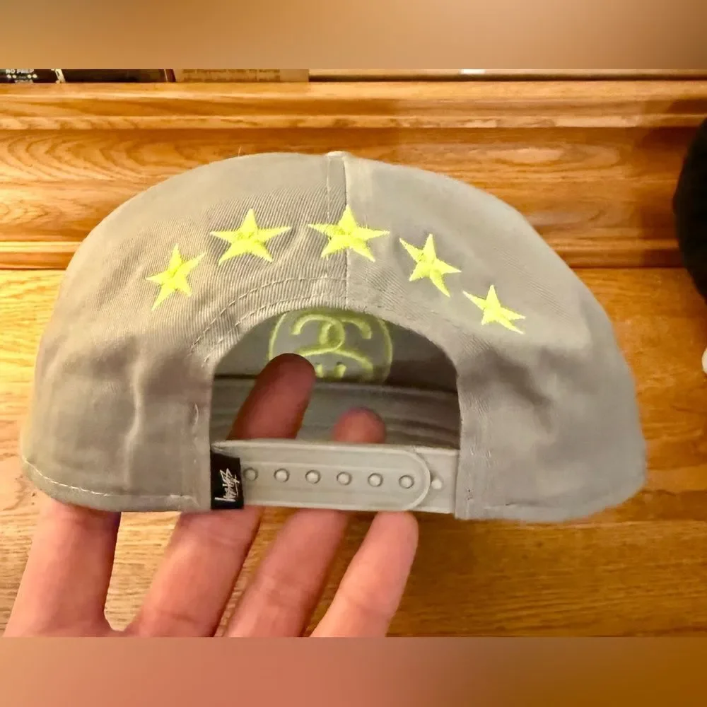 Stussy Gray Cap with Neon yellow Stars! Super Rare from Y2k! Vintage! Brand new!